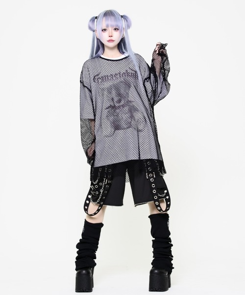 TRAVAS TOKYO(トラバス トウキョウ)の「『TRAVAS TOKYO/トラバス トーキョー』メッシュレイヤードくまプリントTシャツ(Tシャツ/カットソー・レディース・ブラック×ホワイト/ブラック・FREE)」の20枚目の写真