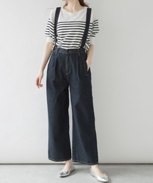 M-4L 2way サスペンダー付きデニムワイドパンツ