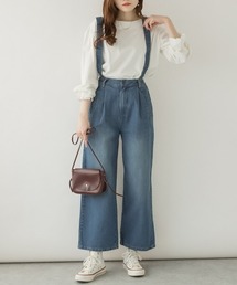 M-4L 2way サスペンダー付きデニムワイドパンツ
