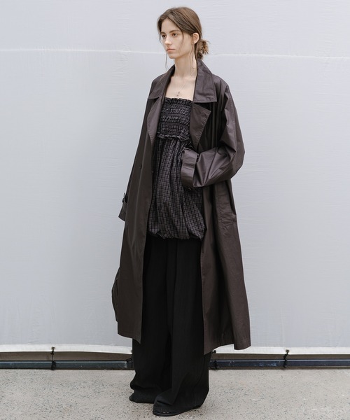 tageechita(タジチタ)の「【tageechita】オーバーサイズ ベルト付き ロングトレンチコート(トレンチコート・レディース・ダークブラウン/ベージュ・L/M/S)」の4枚目の写真