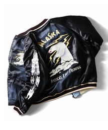 HOUSTON | HOUSTON ヒューストン USED FINISHING SOUVENIR JACKET (ALASKA) ユーズド加工 レーヨン サテン スーベニアジャケット アラスカ 白熊 刺繍 スカジャン(スカジャン)