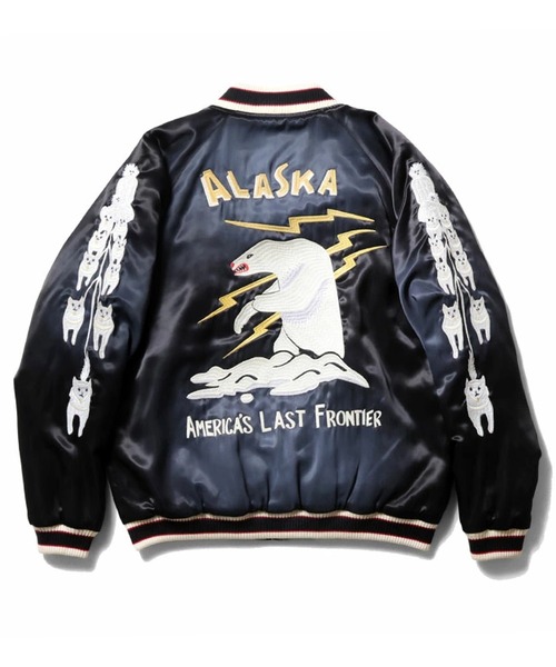 HOUSTON（ヒューストン）の「HOUSTON ヒューストン USED FINISHING SOUVENIR JACKET (ALASKA) ユーズド加工 レーヨン サテン スーベニアジャケット アラスカ 白熊 刺繍 スカジャン（スカジャン・メンズ・ピンク/ネイビー/ブラック・M/XL/L）」の6枚目の写真