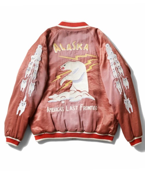 HOUSTON（ヒューストン）の「HOUSTON ヒューストン USED FINISHING SOUVENIR JACKET (ALASKA) ユーズド加工 レーヨン サテン スーベニアジャケット アラスカ 白熊 刺繍 スカジャン（スカジャン・メンズ・ピンク/ネイビー/ブラック・M/XL/L）」の11枚目の写真