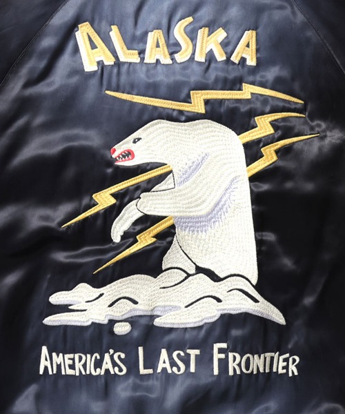 HOUSTON（ヒューストン）の「HOUSTON ヒューストン USED FINISHING SOUVENIR JACKET (ALASKA) ユーズド加工 レーヨン サテン スーベニアジャケット アラスカ 白熊 刺繍 スカジャン（スカジャン・メンズ・ピンク/ネイビー/ブラック・M/XL/L）」の4枚目の写真