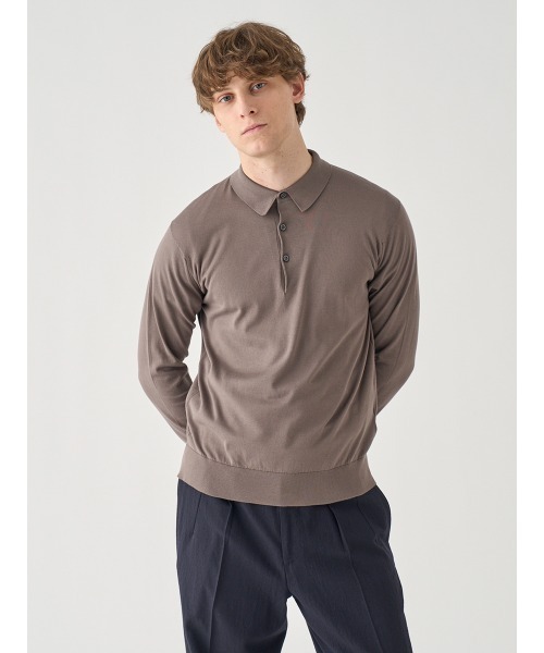 JOHN SMEDLEY（ジョンスメドレー）の「コットン 長袖ニットポロシャツ（ポロシャツ・メンズ・ベージュ系5・L/M/S）」の3枚目の写真