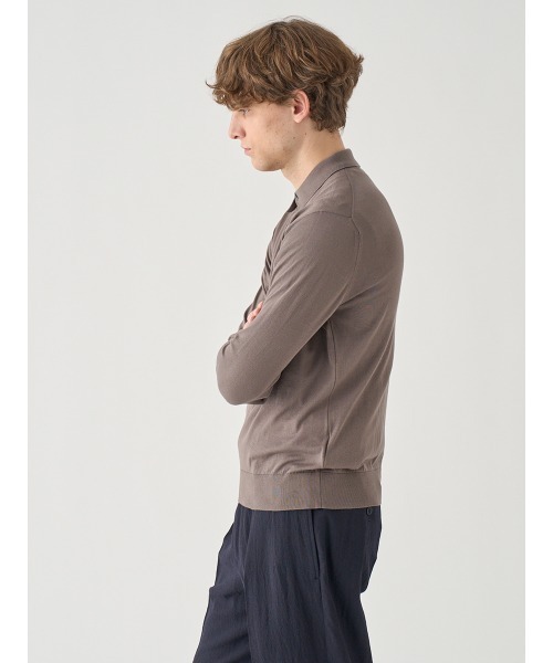 JOHN SMEDLEY（ジョンスメドレー）の「コットン 長袖ニットポロシャツ（ポロシャツ・メンズ・ベージュ系5・L/M/S）」の4枚目の写真