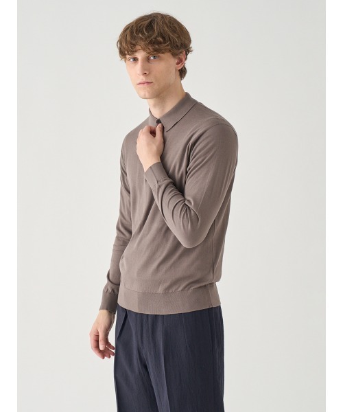 JOHN SMEDLEY（ジョンスメドレー）の「コットン 長袖ニットポロシャツ（ポロシャツ・メンズ・ベージュ系5・L/M/S）」の5枚目の写真