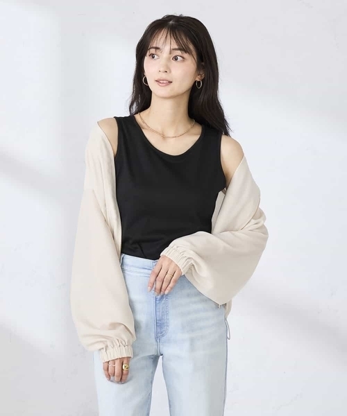 a.v.v（アーヴェヴェ）の「【前後2WAY】ラメタンクトップ（タンクトップ・レディース・モカ/ブラック/グレー系その他・40/38/42/36）」の2枚目の写真