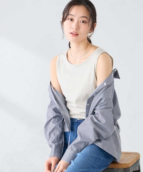 a.v.v（アーヴェヴェ）の「【前後2WAY】ラメタンクトップ（タンクトップ・レディース・モカ/ブラック/グレー系その他・40/38/42/36）」の5枚目の写真