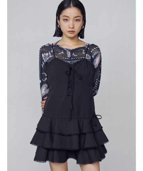 EMODA（エモダ）の「レースアップティアードミニワンピース（ワンピース・レディース・ブラック/ベージュ・FREE）」の14枚目の写真