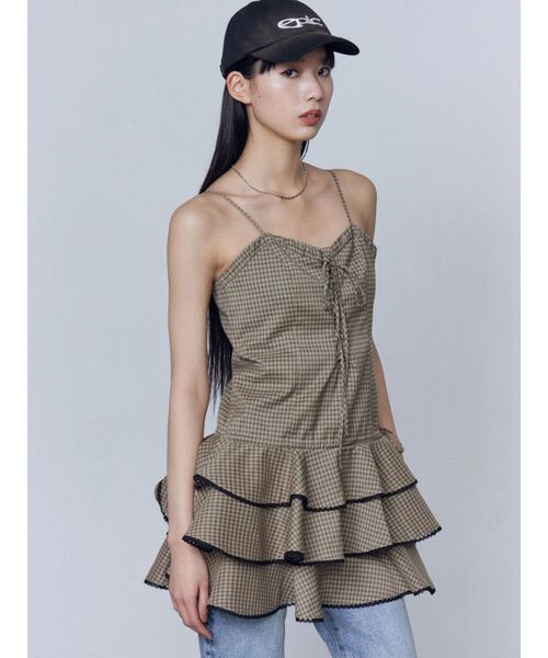 EMODA（エモダ）の「レースアップティアードミニワンピース（ワンピース・レディース・ブラック/ベージュ・FREE）」の10枚目の写真