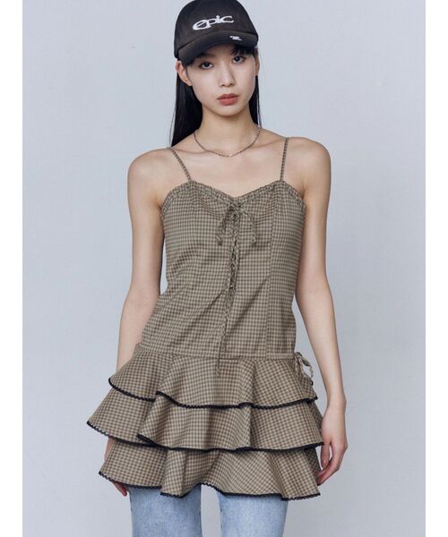 EMODA（エモダ）の「レースアップティアードミニワンピース（ワンピース・レディース・ブラック/ベージュ・FREE）」の11枚目の写真