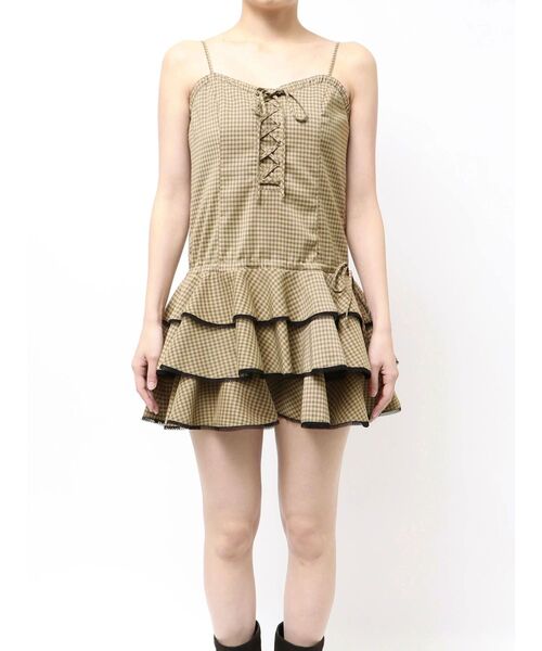 EMODA（エモダ）の「レースアップティアードミニワンピース（ワンピース・レディース・ブラック/ベージュ・FREE）」の5枚目の写真