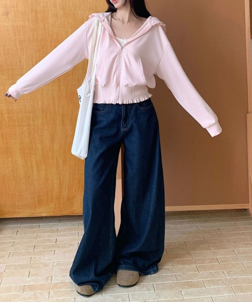 Vipoa(ヴィポア)の「Loose frill zip up hoodie(パーカー・レディース・ベビーピンク/ライトグレー・FREE)」の14枚目の写真