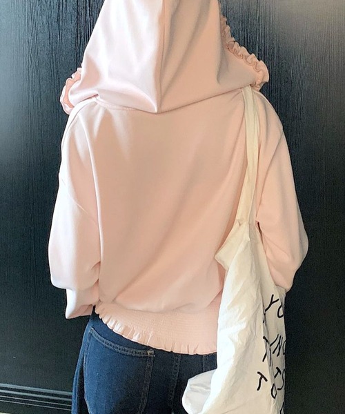 Vipoa(ヴィポア)の「Loose frill zip up hoodie(パーカー・レディース・ベビーピンク/ライトグレー・FREE)」の12枚目の写真