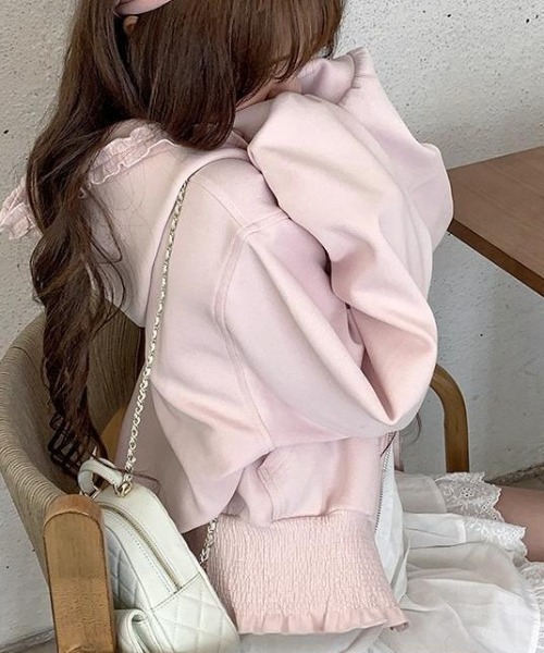 Vipoa(ヴィポア)の「Loose frill zip up hoodie(パーカー・レディース・ベビーピンク/ライトグレー・FREE)」の20枚目の写真