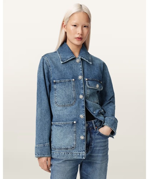 ALLSAINTS(オールセインツ)の「BEX OVERSIZED DENIM JACKET | BEX オーバーサイズ デニム ジャケット(デニムジャケット・レディース・インディゴブルー・XS/S/M/L)」の1枚目の写真
