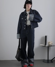 【セットアップ】折り返しデザインデニムジャケット&パンツ