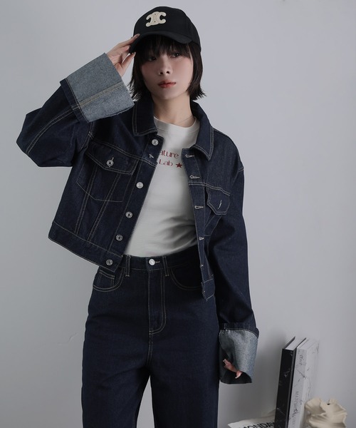 Ulysses(ユリシス)の「【セットアップ】折り返しデザインデニムジャケット&パンツ(セットアップ・レディース・ネイビー・F)」の13枚目の写真