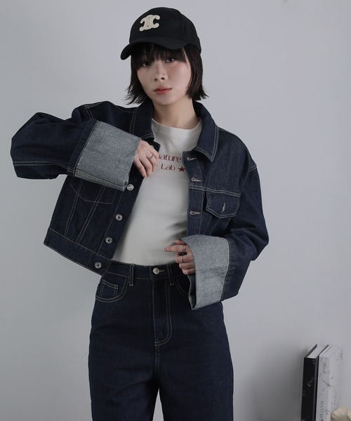 Ulysses(ユリシス)の「【セットアップ】折り返しデザインデニムジャケット&パンツ(セットアップ・レディース・ネイビー・F)」の14枚目の写真