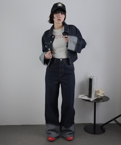 Ulysses(ユリシス)の「【セットアップ】折り返しデザインデニムジャケット&パンツ(セットアップ・レディース・ネイビー・F)」の16枚目の写真