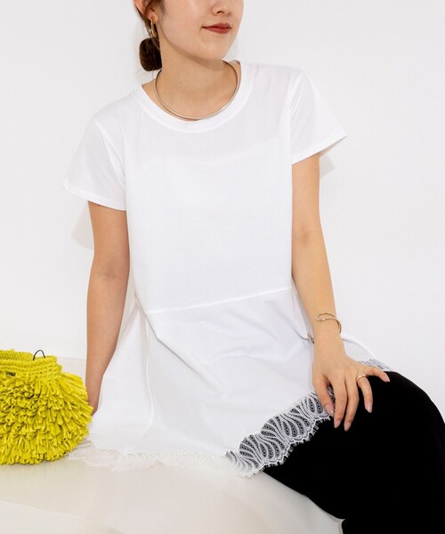 NOLLEY’S(ノーリーズ)の「【WEB限定】ウォッシャブルヘムレースカットソー(Tシャツ/カットソー・レディース・ブラック/オフホワイト・FREE)」の2枚目の写真