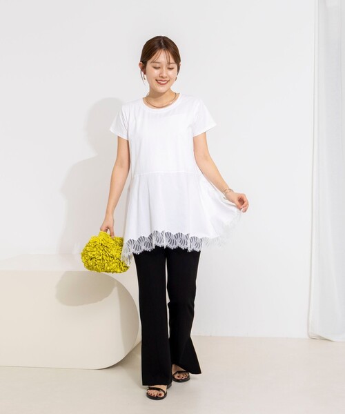 NOLLEY’S(ノーリーズ)の「【WEB限定】ウォッシャブルヘムレースカットソー(Tシャツ/カットソー・レディース・ブラック/オフホワイト・FREE)」の3枚目の写真