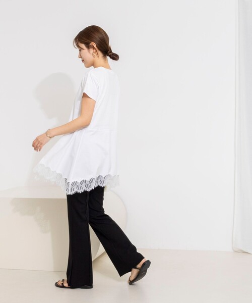 NOLLEY’S(ノーリーズ)の「【WEB限定】ウォッシャブルヘムレースカットソー(Tシャツ/カットソー・レディース・ブラック/オフホワイト・FREE)」の4枚目の写真