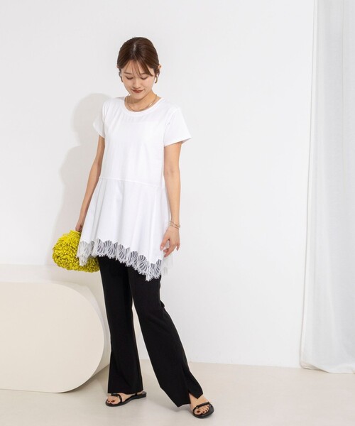 NOLLEY’S(ノーリーズ)の「【WEB限定】ウォッシャブルヘムレースカットソー(Tシャツ/カットソー・レディース・ブラック/オフホワイト・FREE)」の6枚目の写真