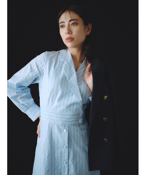 Andemiu(アンデミュウ)の「カイキンストライプシャツワンピース657801(ワンピース・レディース・ライトブルー/ライトベージュ・FREE)」の1枚目の写真