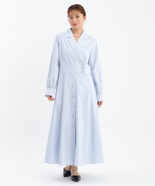 Andemiu(アンデミュウ)の「カイキンストライプシャツワンピース657801(ワンピース・レディース・ライトブルー/ライトベージュ・FREE)」の6枚目の写真