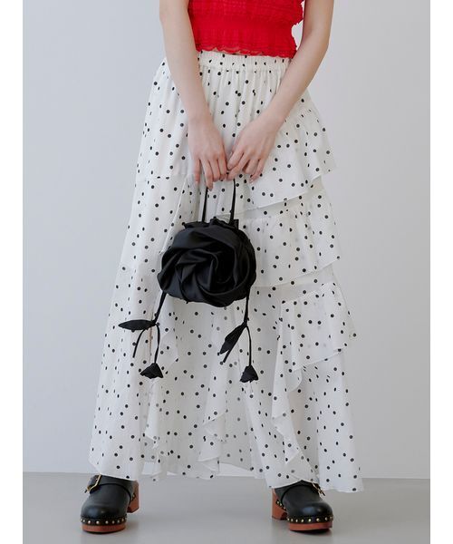 LILY BROWN（リリーブラウン）の「【WEB限定00サイズ】ラッフルフリルティアードスカート（スカート・レディース・ブルー/ホワイト/ドット・F）」の3枚目の写真