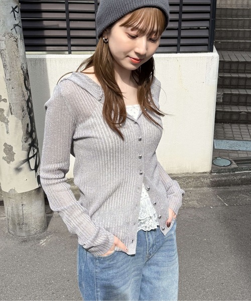 tiptop(ティップトップ)の「ラメシアーメタル釦フードカーディガン(カーディガン/ボレロ・レディース・ブラック/グレー/チャコールグレー・FREE)」の5枚目の写真