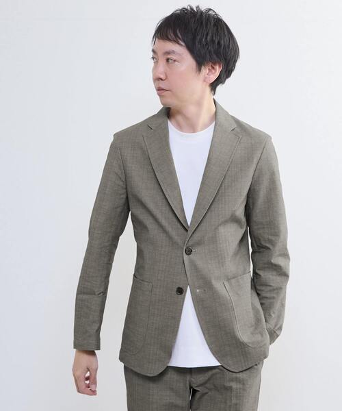 MEN'S MELROSE(メンズメルローズ)の「プリントテックサッカーイージージャケット(セットアップ可)(テーラードジャケット・メンズ・ライトグレー/ベージュ/ネイビー・3/5)」の2枚目の写真