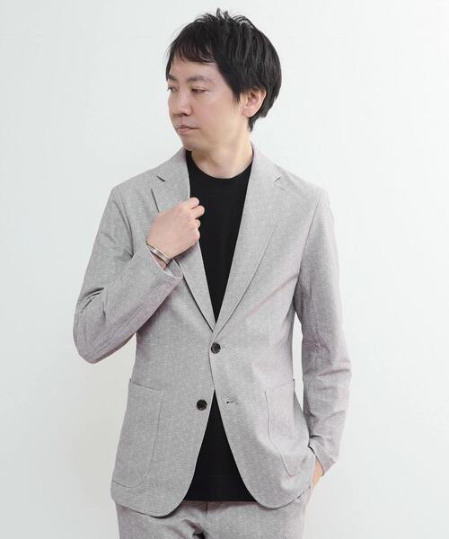 MEN'S MELROSE(メンズメルローズ)の「プリントテックサッカーイージージャケット(セットアップ可)(テーラードジャケット・メンズ・ライトグレー/ベージュ/ネイビー・3/5)」の1枚目の写真