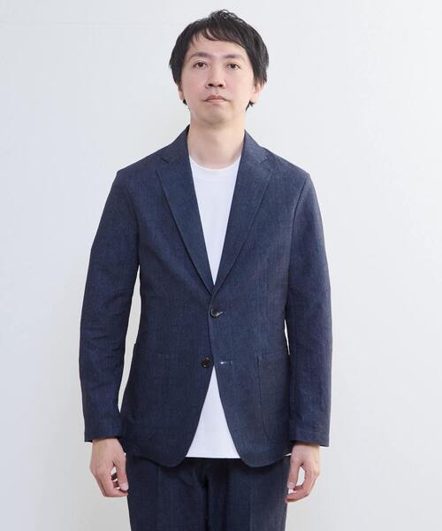 MEN'S MELROSE(メンズメルローズ)の「プリントテックサッカーイージージャケット(セットアップ可)(テーラードジャケット・メンズ・ライトグレー/ベージュ/ネイビー・3/5)」の4枚目の写真