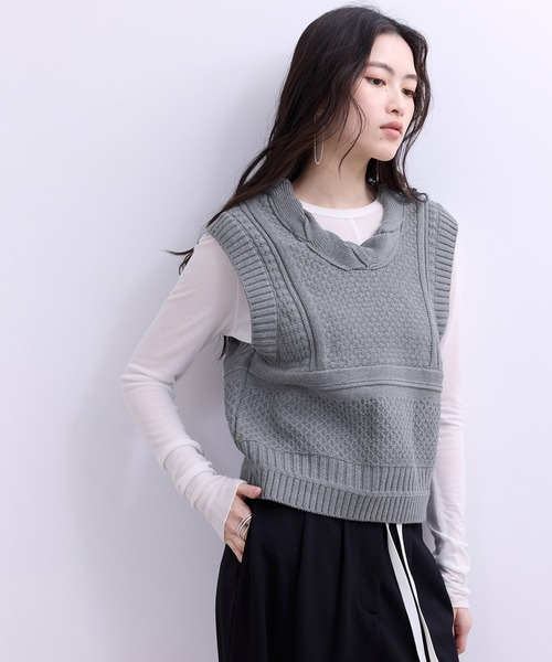 ADAM ET ROPE'(アダムエロペ)の「【WEB限定】ミックスパターンニットベスト(ベスト・レディース・ブラック/オフホワイト/グレー・FREE)」の12枚目の写真