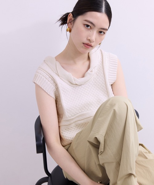 ADAM ET ROPE'(アダムエロペ)の「【WEB限定】ミックスパターンニットベスト(ベスト・レディース・ブラック/オフホワイト/グレー・FREE)」の7枚目の写真