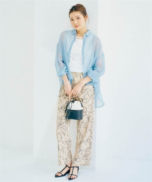 nissen(ニッセン)の「シアーワッシャーフロントドロストシャツ(シャツ/ブラウス・レディース・ブルー/オフホワイト・LL/S/M/L)」の5枚目の写真