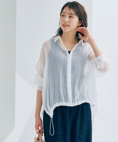 nissen(ニッセン)の「シアーワッシャーフロントドロストシャツ(シャツ/ブラウス・レディース・ブルー/オフホワイト・LL/S/M/L)」の10枚目の写真