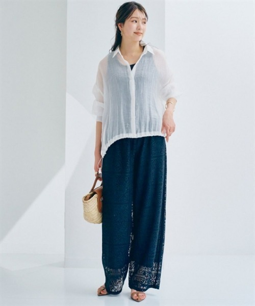 nissen(ニッセン)の「シアーワッシャーフロントドロストシャツ(シャツ/ブラウス・レディース・ブルー/オフホワイト・LL/S/M/L)」の12枚目の写真