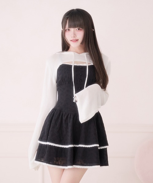 Pal elfy(パルエルフィー)の「クロップドニットフーディー(カーディガン/ボレロ・レディース・オフホワイト/ブラック・フリー)」の9枚目の写真
