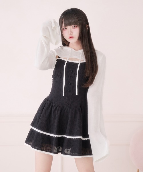 Pal elfy(パルエルフィー)の「クロップドニットフーディー(カーディガン/ボレロ・レディース・オフホワイト/ブラック・フリー)」の10枚目の写真