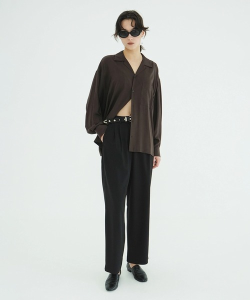 CLANE(クラネ)の「OPEN COLLAR OVER SHIRTS(シャツ/ブラウス・レディース・ブラウン/アイボリー・1/2)」の8枚目の写真