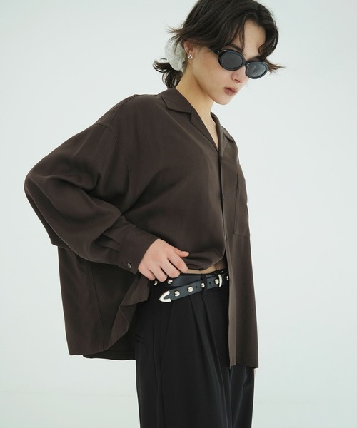CLANE(クラネ)の「OPEN COLLAR OVER SHIRTS(シャツ/ブラウス・レディース・ブラウン/アイボリー・1/2)」の4枚目の写真