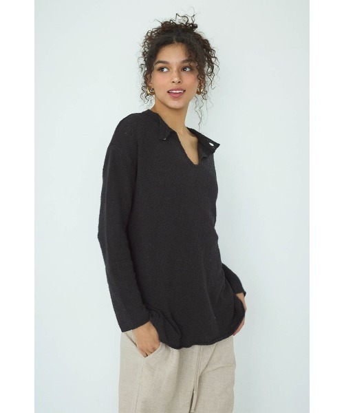 ALEXIA STAM(アリシアスタン)の「Shell Button Knit Top /シェルボタンニット(ニット/セーター・レディース・ブラック/アイボリー/ブラウン・FREE)」の2枚目の写真