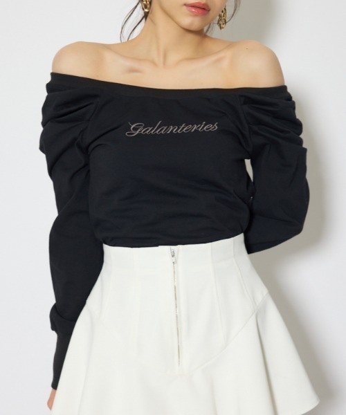 rienda(リエンダ)の「オフショルカットロングTシャツ 春服 夏服(Tシャツ/カットソー・レディース・ブラック/ホワイト/イエロー・FREE)」の3枚目の写真