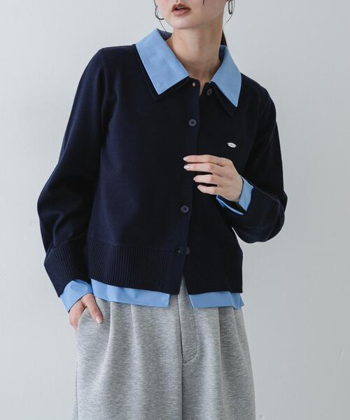 SENSE OF PLACE by URBAN RESEARCH（センスオブプレイスバイアーバンリサーチ）の「『洗濯可』プレートツキシャツドッキングニットカーディガン（カーディガン/ボレロ・レディース・アイボリー/グレー/ネイビー・ONE）」の3枚目の写真