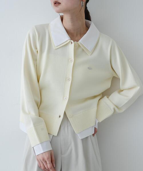 SENSE OF PLACE by URBAN RESEARCH（センスオブプレイスバイアーバンリサーチ）の「『洗濯可』プレートツキシャツドッキングニットカーディガン（カーディガン/ボレロ・レディース・アイボリー/グレー/ネイビー・ONE）」の2枚目の写真