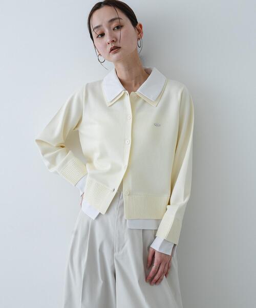 SENSE OF PLACE by URBAN RESEARCH（センスオブプレイスバイアーバンリサーチ）の「『洗濯可』プレートツキシャツドッキングニットカーディガン（カーディガン/ボレロ・レディース・アイボリー/グレー/ネイビー・ONE）」の4枚目の写真
